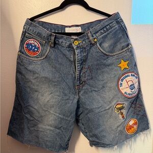 FUBU Harlem Denim Men's Jean Shorts with Colorful Patches
